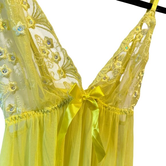 Chartreuse Embroidered Sequin Babydoll Slip - Picture 3 of 5